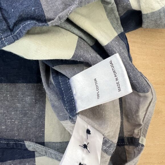 Lisboa Shirt Medium Blue Check Long Sleeve Button Up Oxford Made in Portugal - Picture 7 of 10